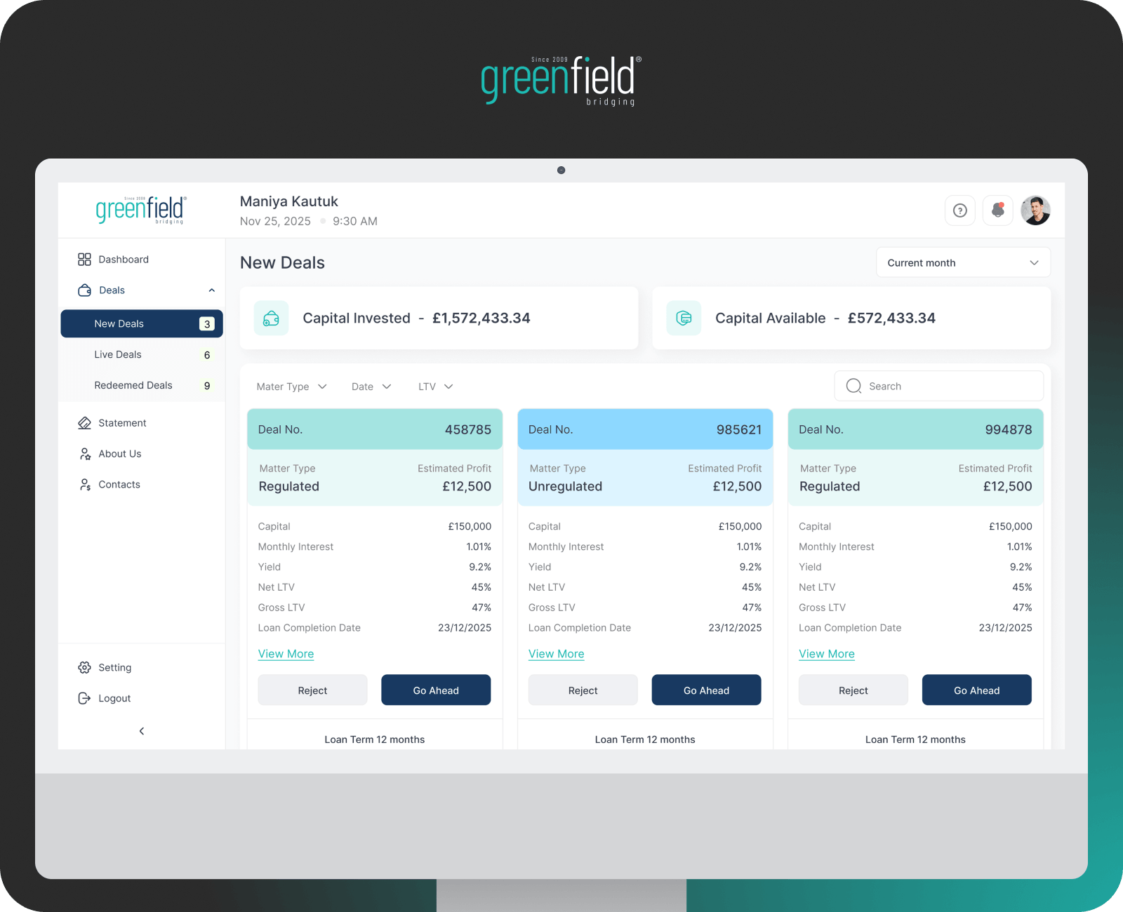 Greenfield Bridging, Lending CRM & investor portal
